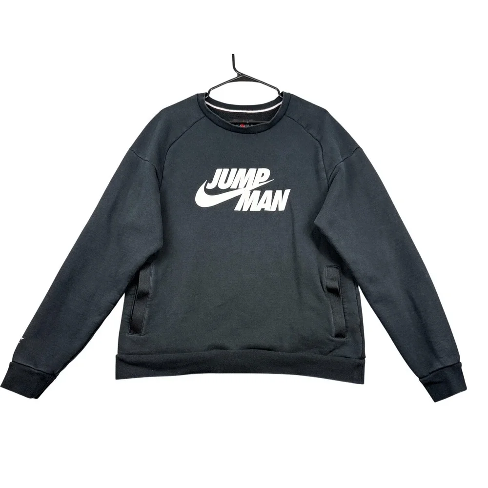 Jordan Jumpman Crewneck Sweatshirt Mens Large Black White‎ Logo Pockets